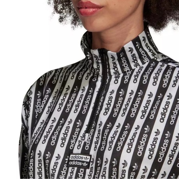 Adidas Logo Black and White Cropped Pullover Half Zip Sweater - Picture 10 of 10